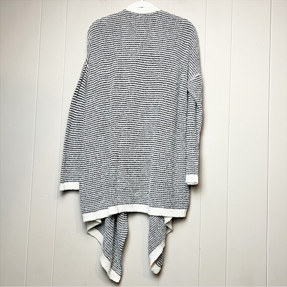 Eileen Fisher 100% Cotton Open Front Cardigan sweater black white waterfall - Picture 5 of 11